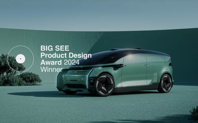 Exterieur-von-RUMBA-Auto-in-gruen-mit-Label-von-Big-See-Design-Award-Auszeichnung