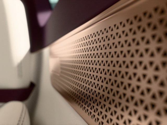 Detailansicht-der-Tuerverkleidung-des-Range-LE-200-in-beige-lila-mit-goldenen-Details-und-Dreieckigen-Aussparungen