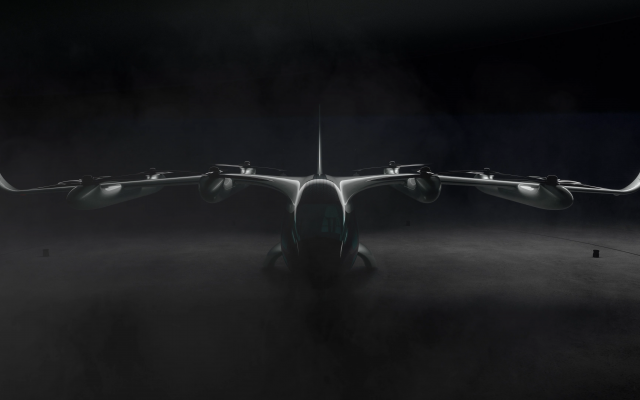 Frontansicht-mit-sehr-dunklem-Hintergrund-eines-Flugtaxis-nahmens-Range-LE-200